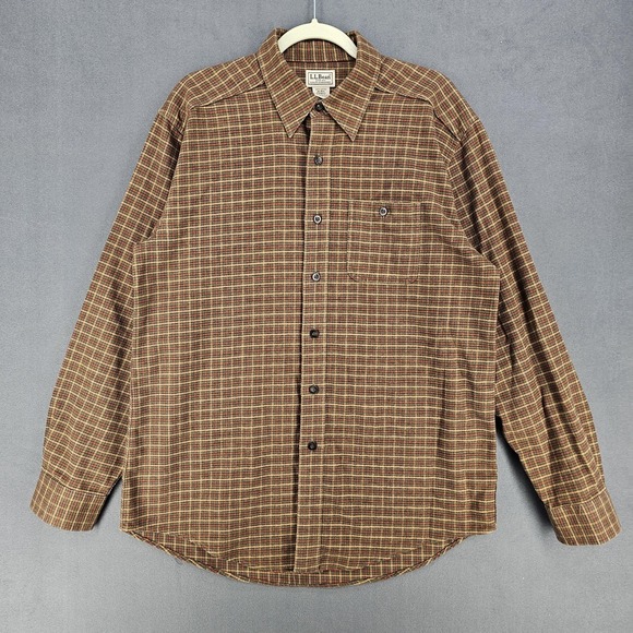 L.L. Bean Other - LL Bean Shirt Mens Medium Brown Plaid Flannel Button Down Long Sleeve 266842